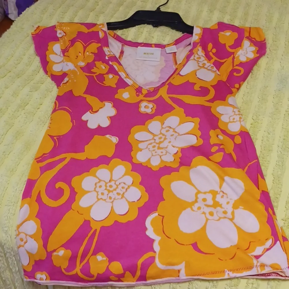 Maeve By Anthropology Sz XS, Pink and Orange Floral Top With Flutter Sleeves_8